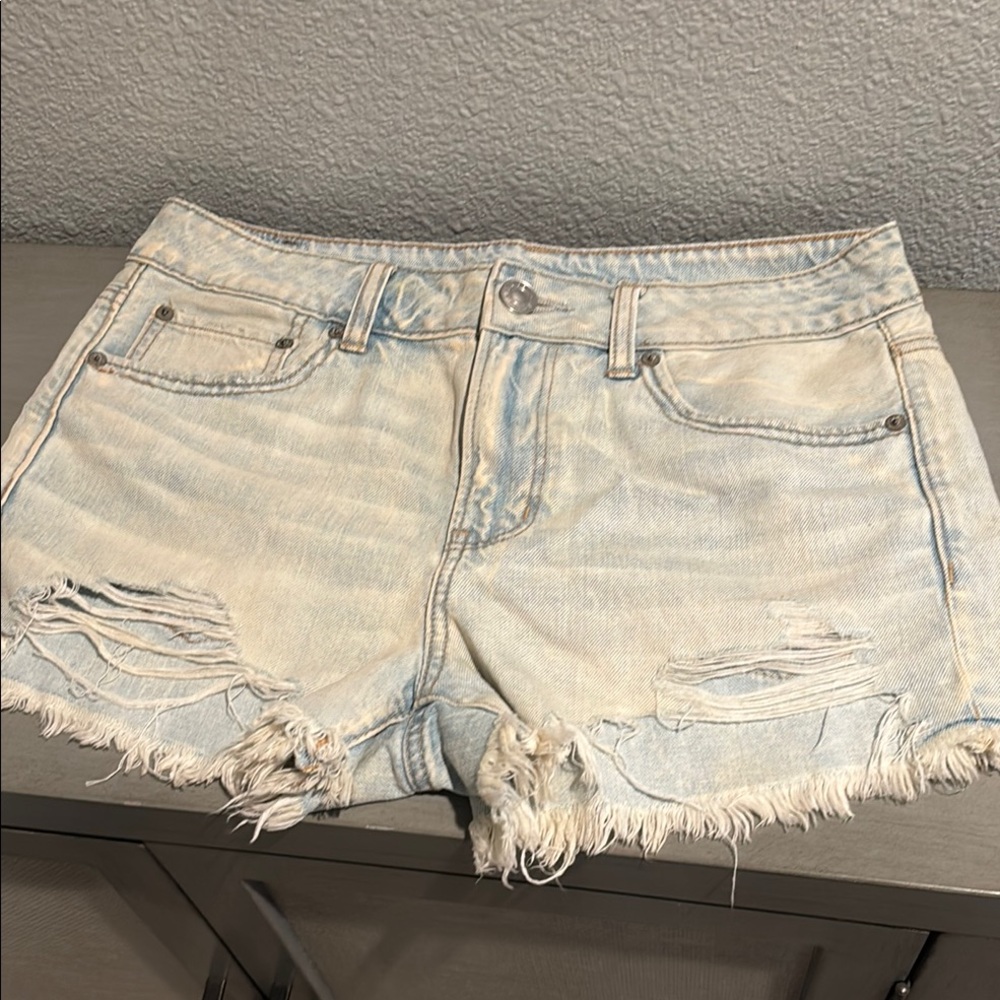 American Eagle Outfitters Blue Jean Shorts with Distressed Hem